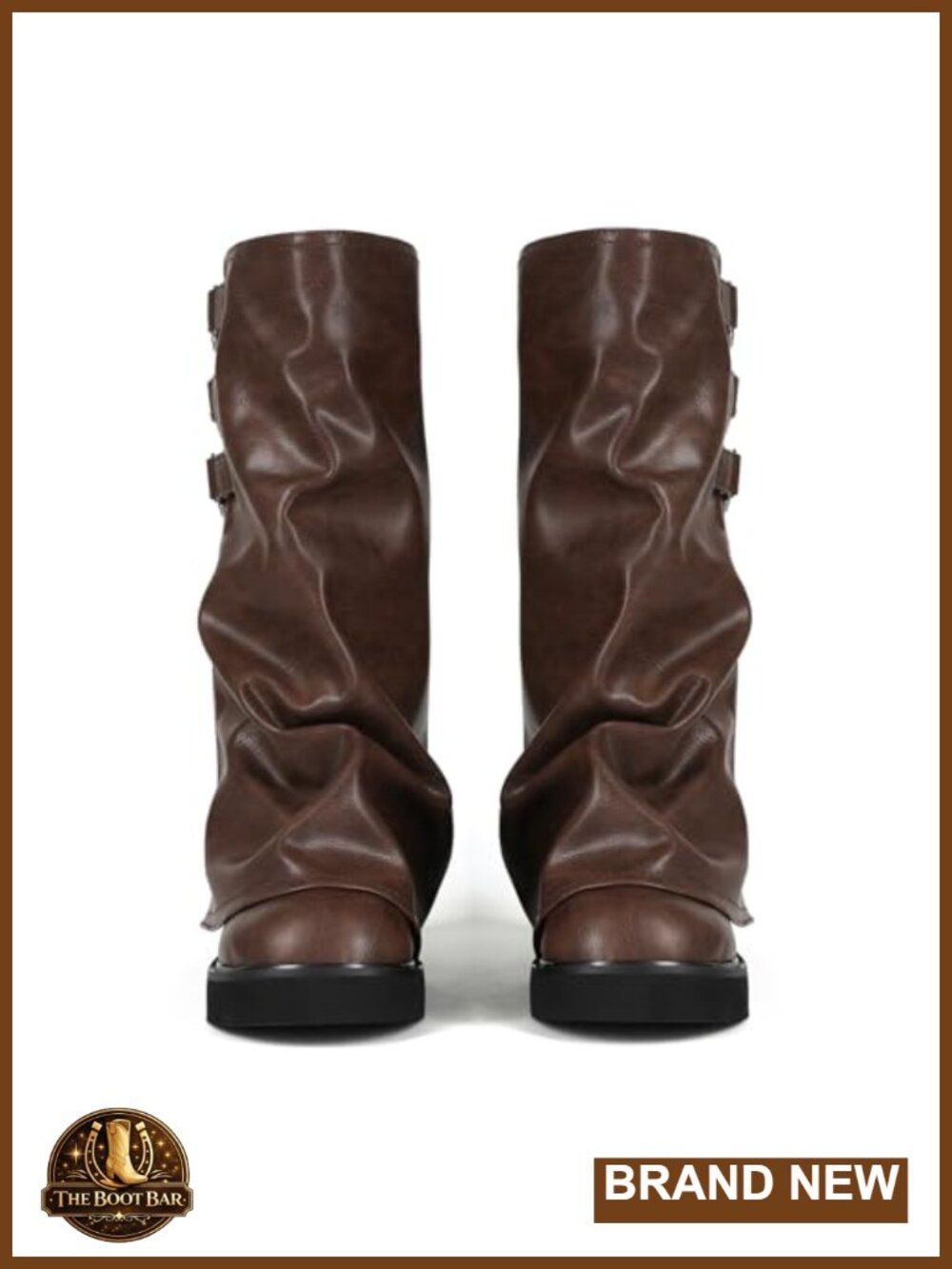 Mid Calf Slouchy Boots Square Toe Fold Over Motorcycle Riding Wide Calf - Picture 5 of 6